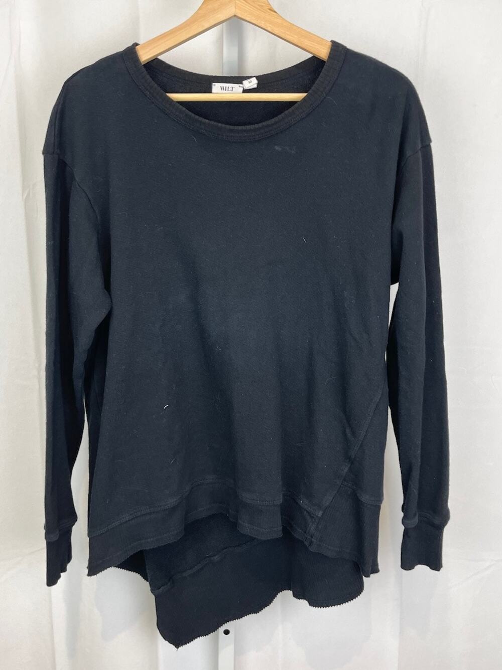 WILT Size XS Big Backslant Sweatshirt Pullover Crew Long Sleeve Cotton Black